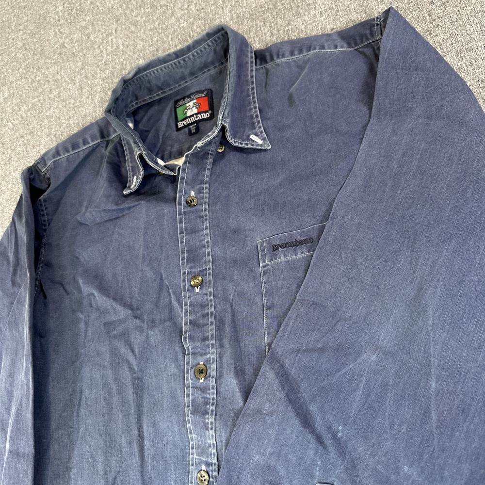 Vintage Brenntano Italian Casual Blue Denim Shirt Mens Size 95 Long Sleeve